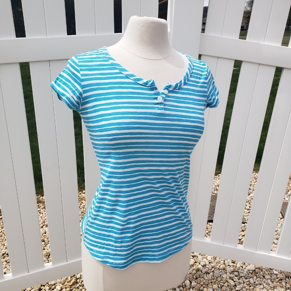 Gap Blue White Striped Short-sleeve Top - Picture 1 of 5